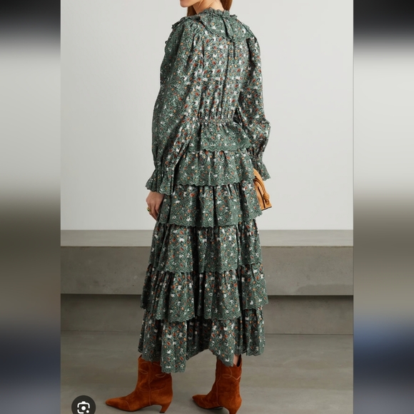 Ullaa Johnson Odile raffled Floral broderie anglaise cotton Poplin midi dressSz8 - Picture 2 of 12